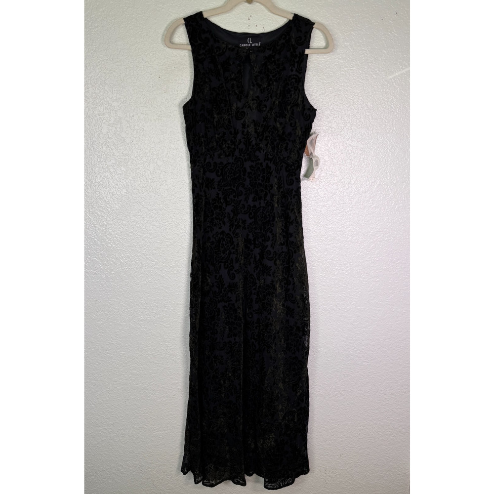 Vintage Carole Little Dress Womens 6 Velvet Floral Dark Green Whimsigoth Fairy